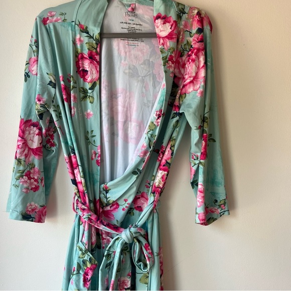 Posh Peanut Floral Maternity Robe Large Mint Green Pink Roses Hospital Outfit - Picture 9 of 9